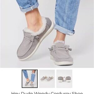 Hey Dude Wendy Corduroy Women's Slipper - Gray with White Faux Fur